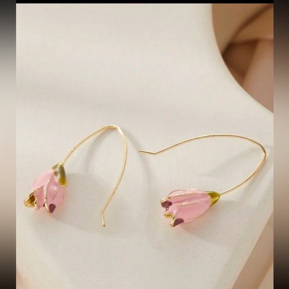 Cute enamel pink tulip earrings 🌸💕💐 lll - Picture 4 of 5